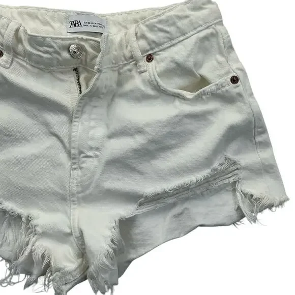 Zara Cut Off Shorts Womens Beach Casual Size 4 White - Picture 3 of 13